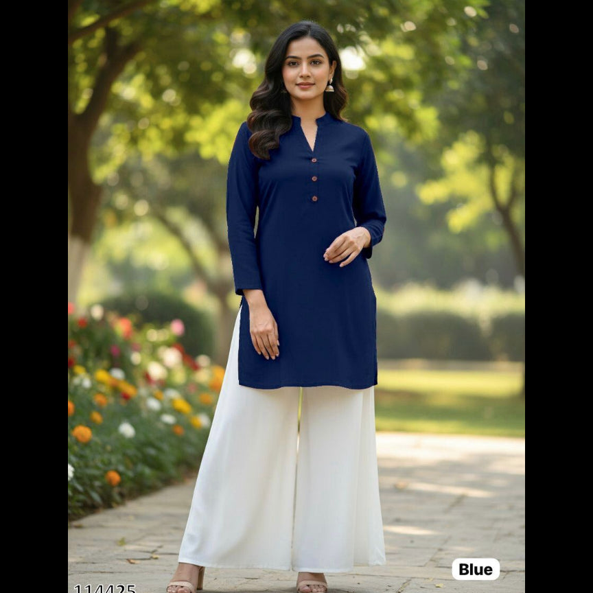 Royal Navy Mandarin Collar Short Tunic and Wide-Leg Palazzo Set