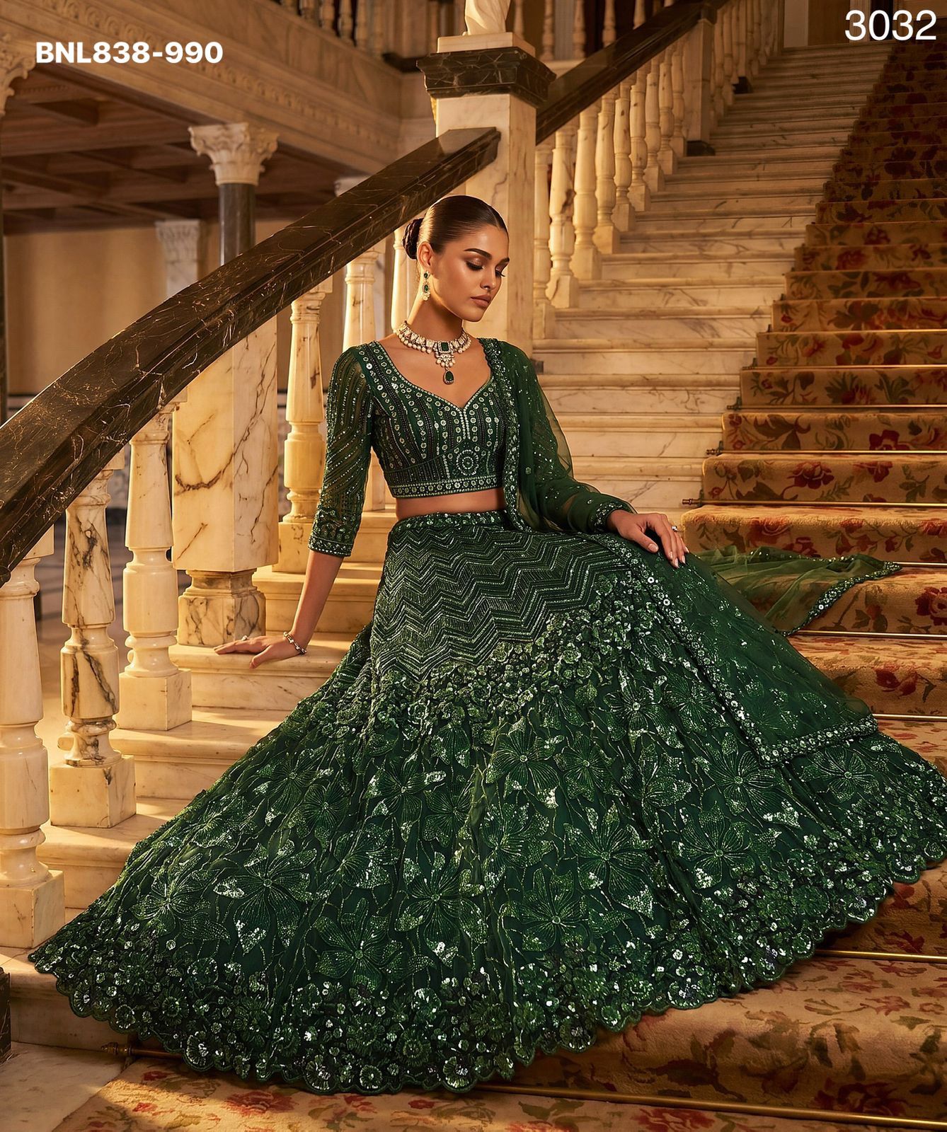 Emerald Empress Sequin Lehenga Choli - BNL838