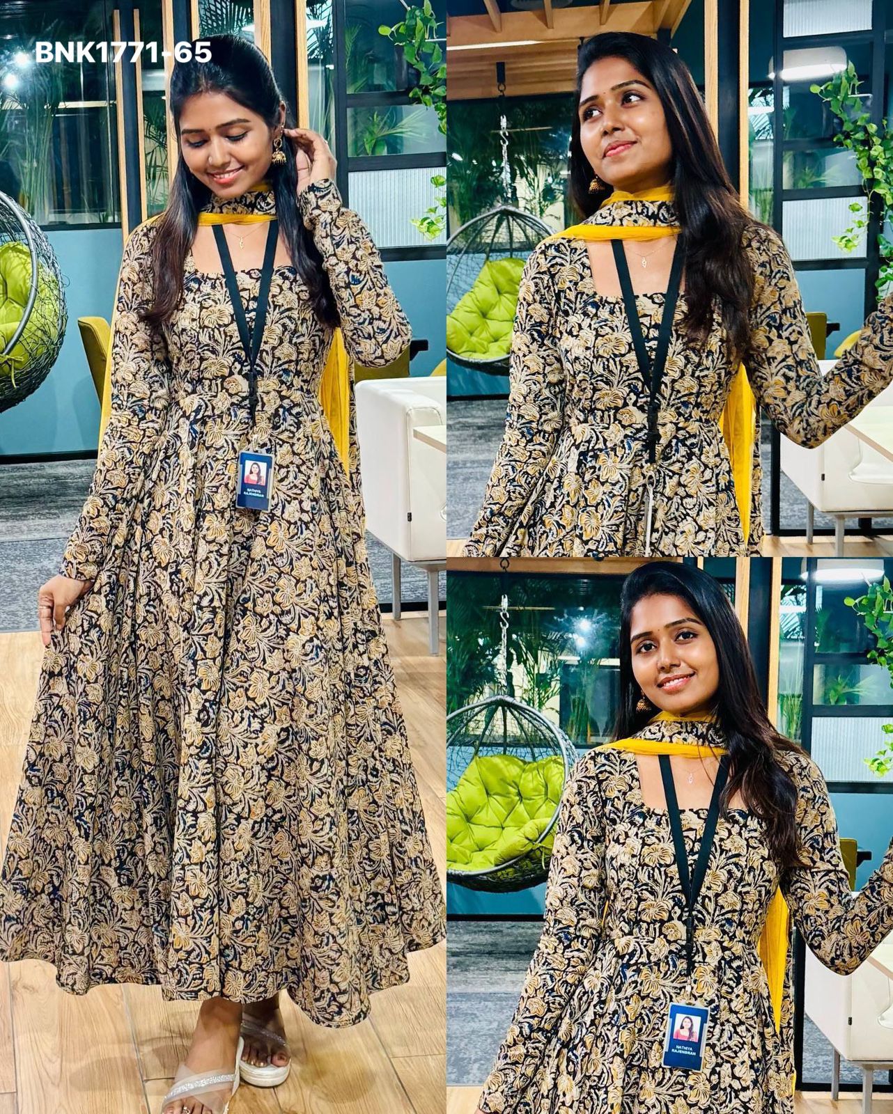 graceful Anarkali crafted from pure cotton hand-block printed Kalamkari fabric- BNK1771
