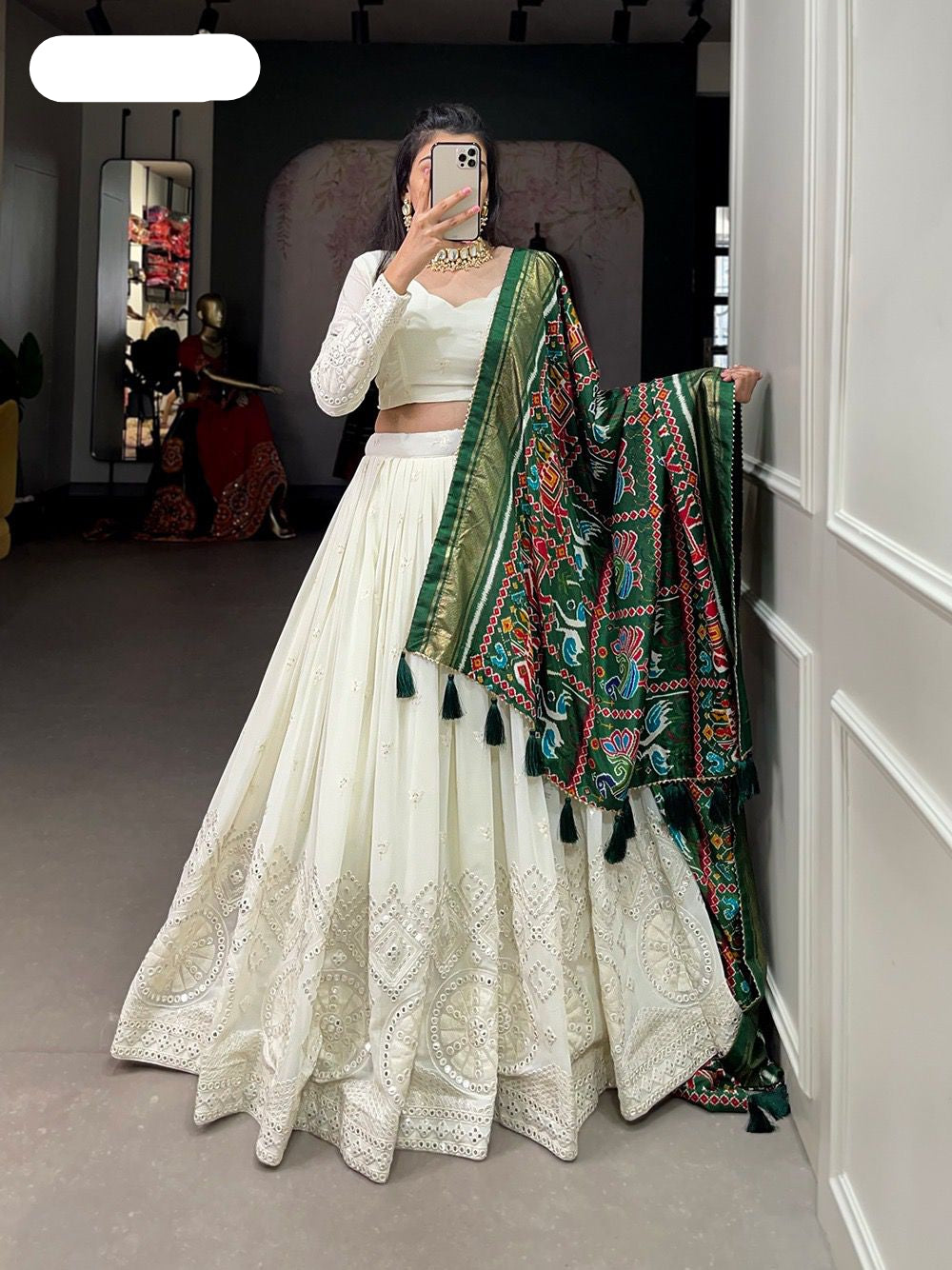 Lehenga choli beautiful lucknowi paper mirror work lehenga- MBNL44