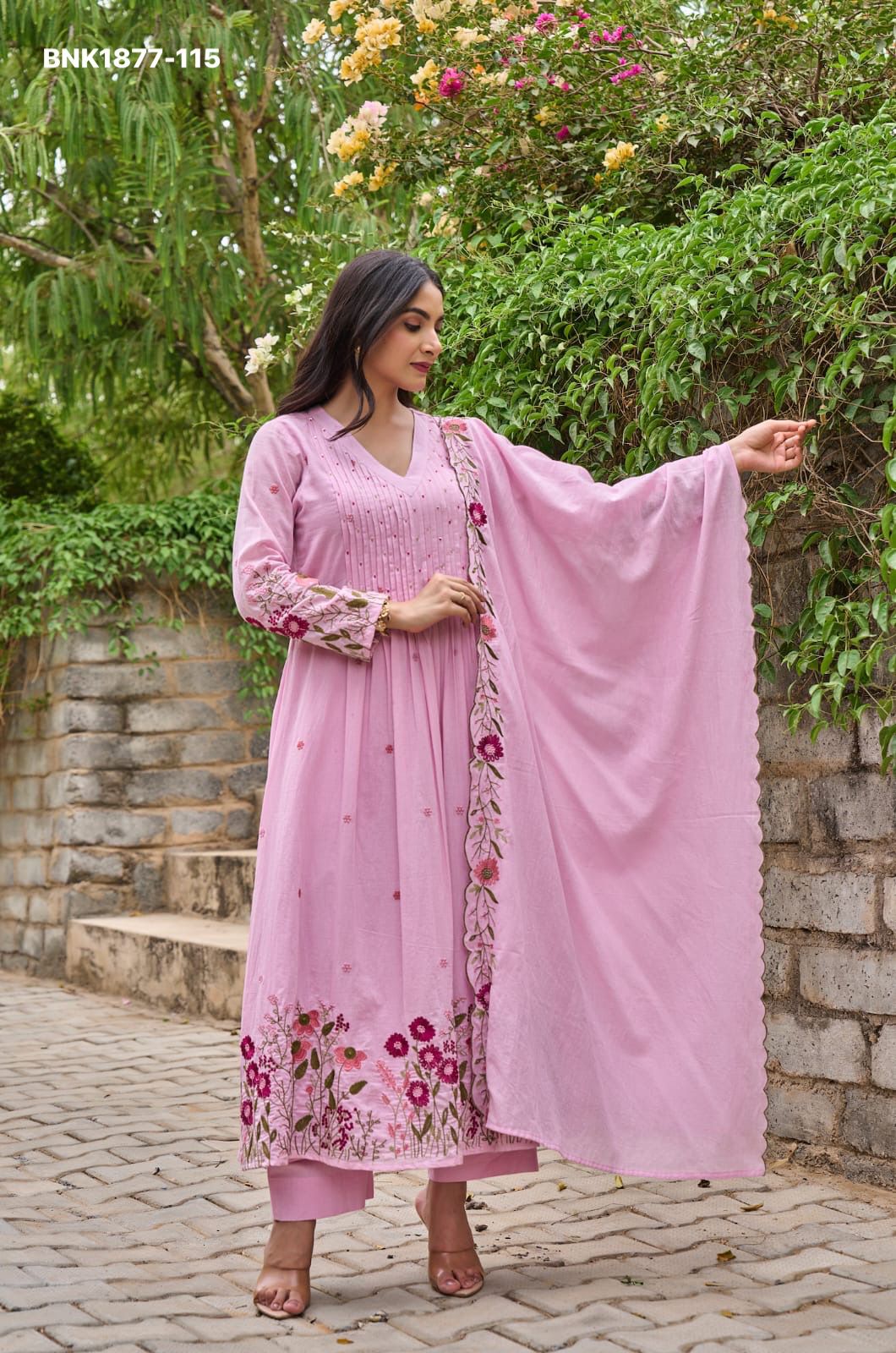 MNK1877 Chanderi Silk Kurti Pant Dupatta Embroidered Handwork Premium Designer Set Sizes S‑XXL