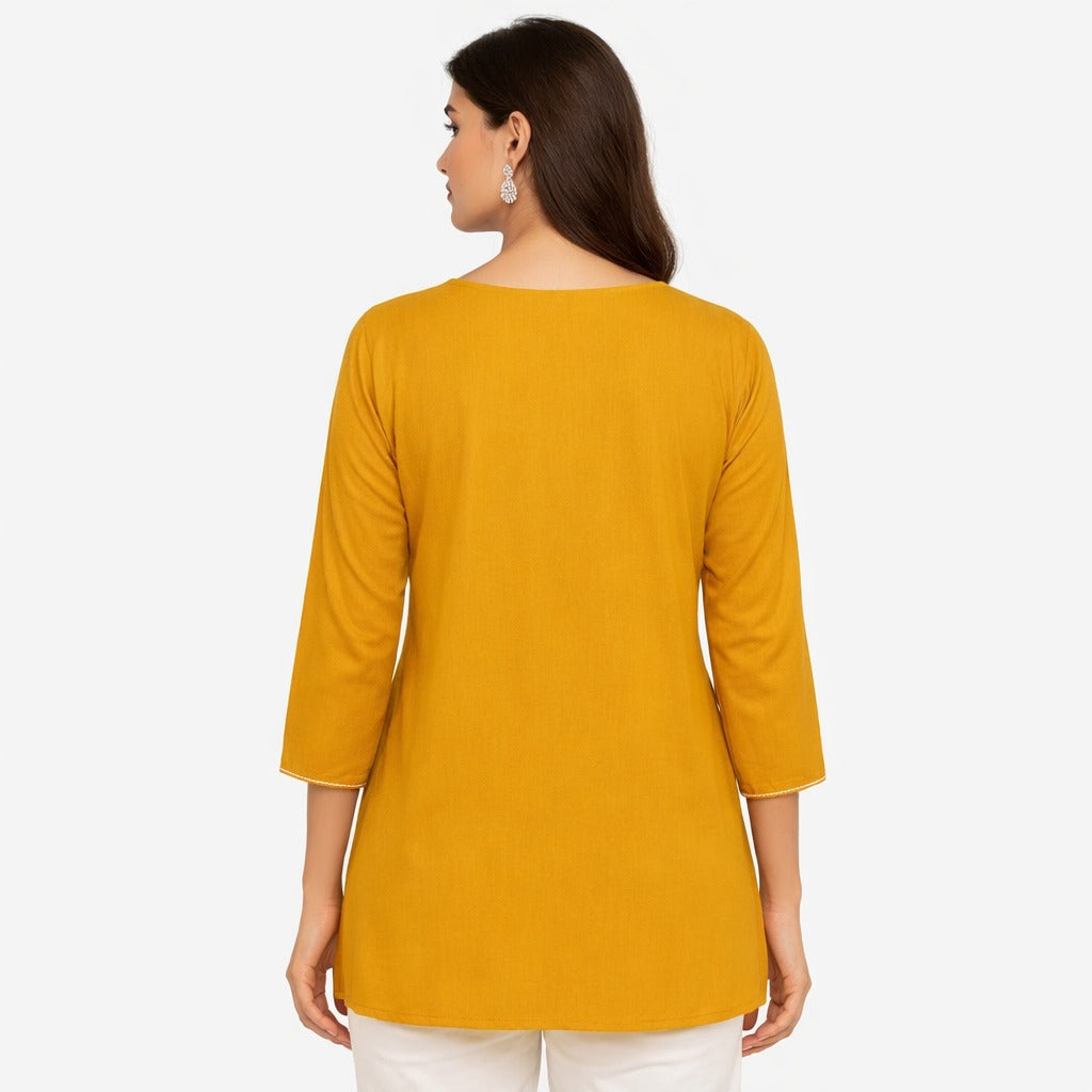 TIMELESS GRACE SHORT KURTI EMBROIDERED - MUSTARD