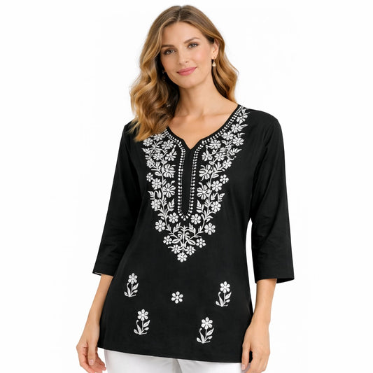 TIMELESS GRACE SHORT KURTI EMBROIDERED - BLACK