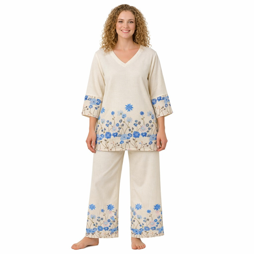 BLOSSOM CO‑ORD SET – SHORT KURTI & PALAZZO - BLUE