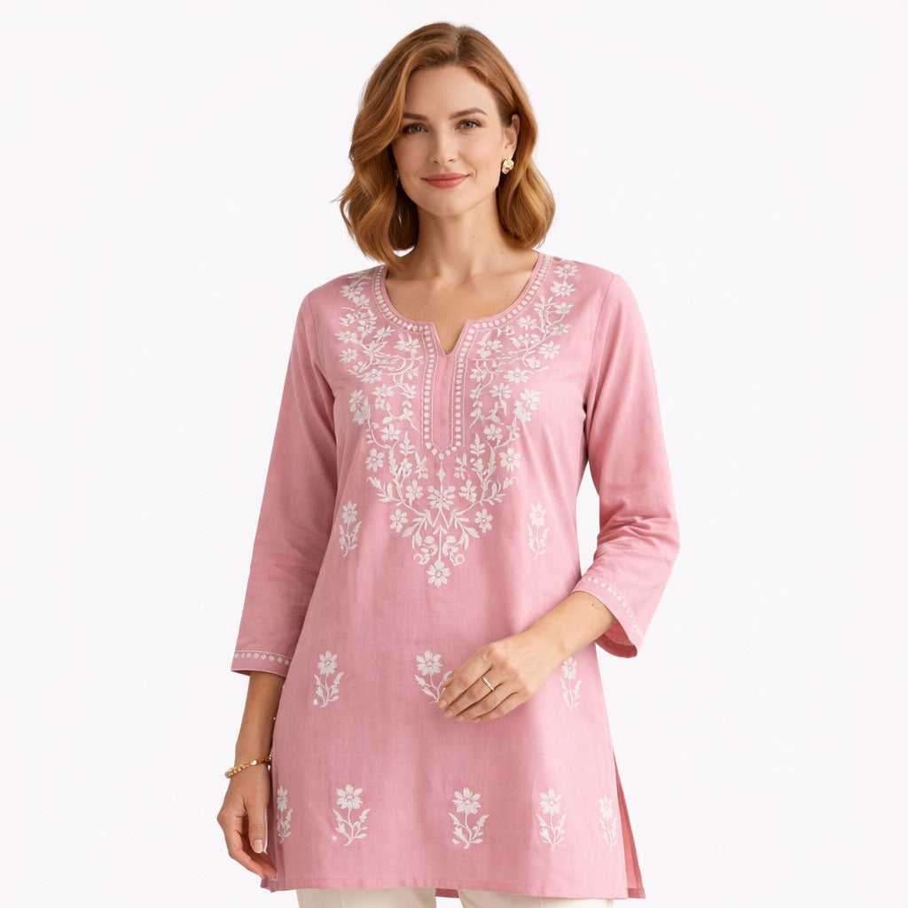 TIMELESS GRACE SHORT KURTI EMBROIDERED - LIGHT PINK
