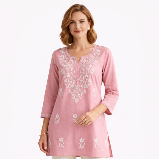 TIMELESS GRACE SHORT KURTI EMBROIDERED - LIGHT PINK
