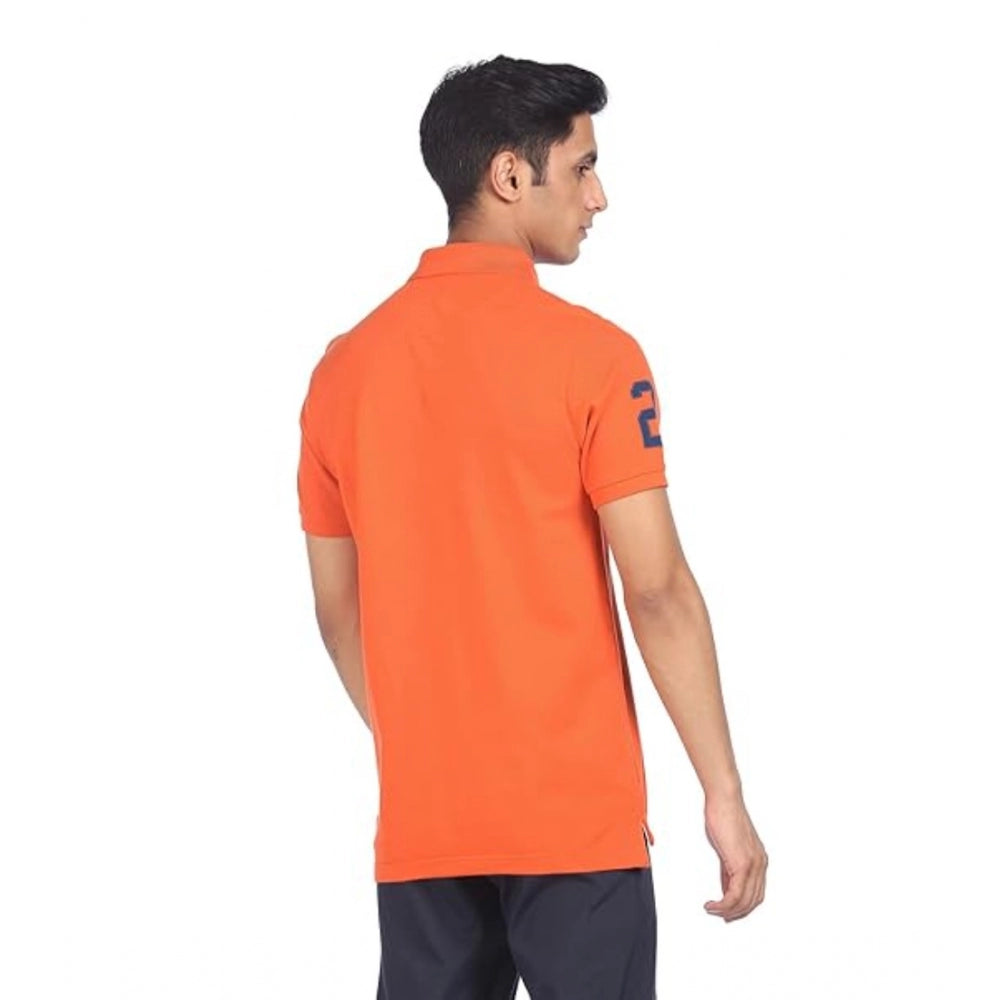 Generic Men's Casual Half sleeve Solid Cotton Polo Neck T-shirt (ORANGE)
