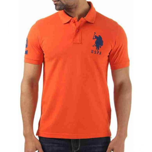 Generic Men's Casual Half sleeve Solid Cotton Polo Neck T-shirt (ORANGE)