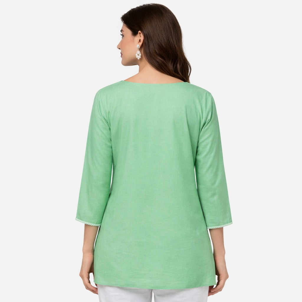 TIMELESS GRACE SHORT KURTI EMBROIDERED - MINT GREEN