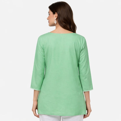 TIMELESS GRACE SHORT KURTI EMBROIDERED - MINT GREEN