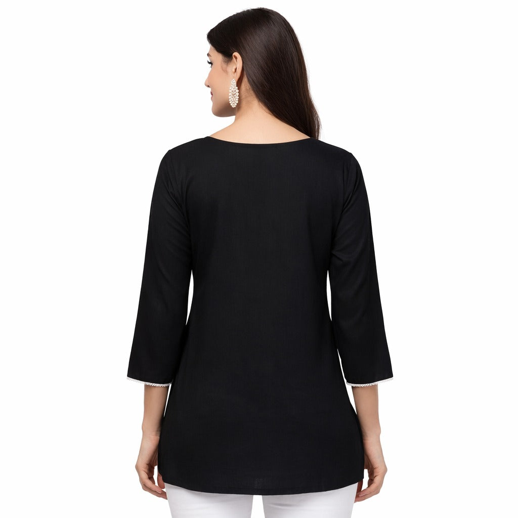 URBAN GRACE – BLACK SHORT KURTI - EMBROIDERED
