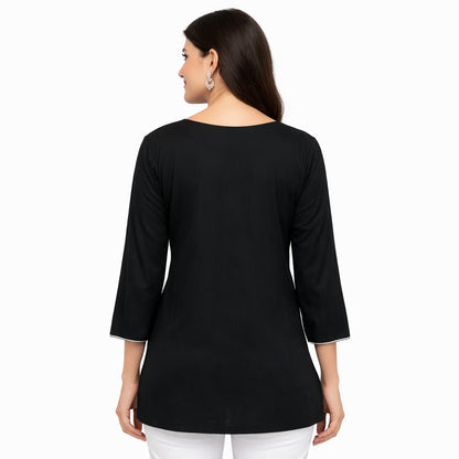 TIMELESS GRACE SHORT KURTI EMBROIDERED - BLACK