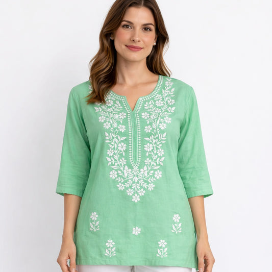 TIMELESS GRACE SHORT KURTI EMBROIDERED - MINT GREEN
