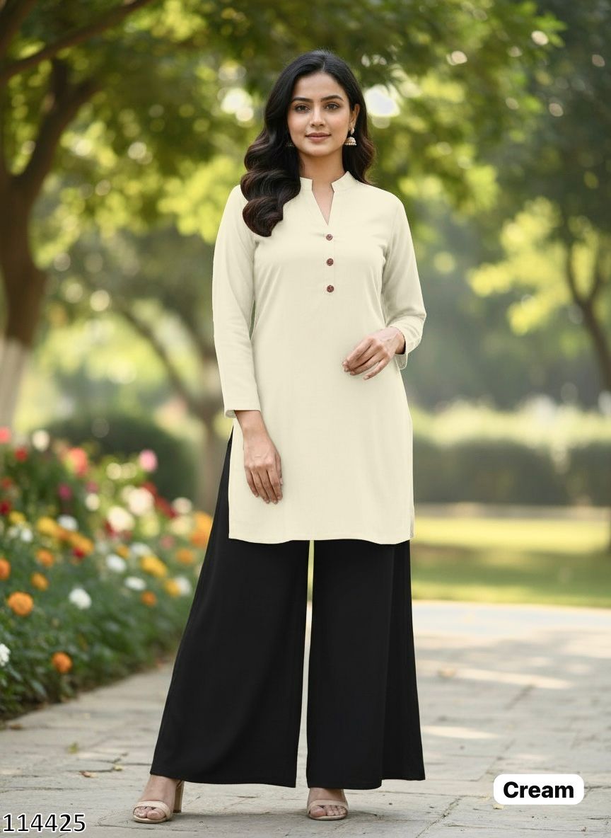 Cream and Black Everyday Casual Kurti Palazzo Set