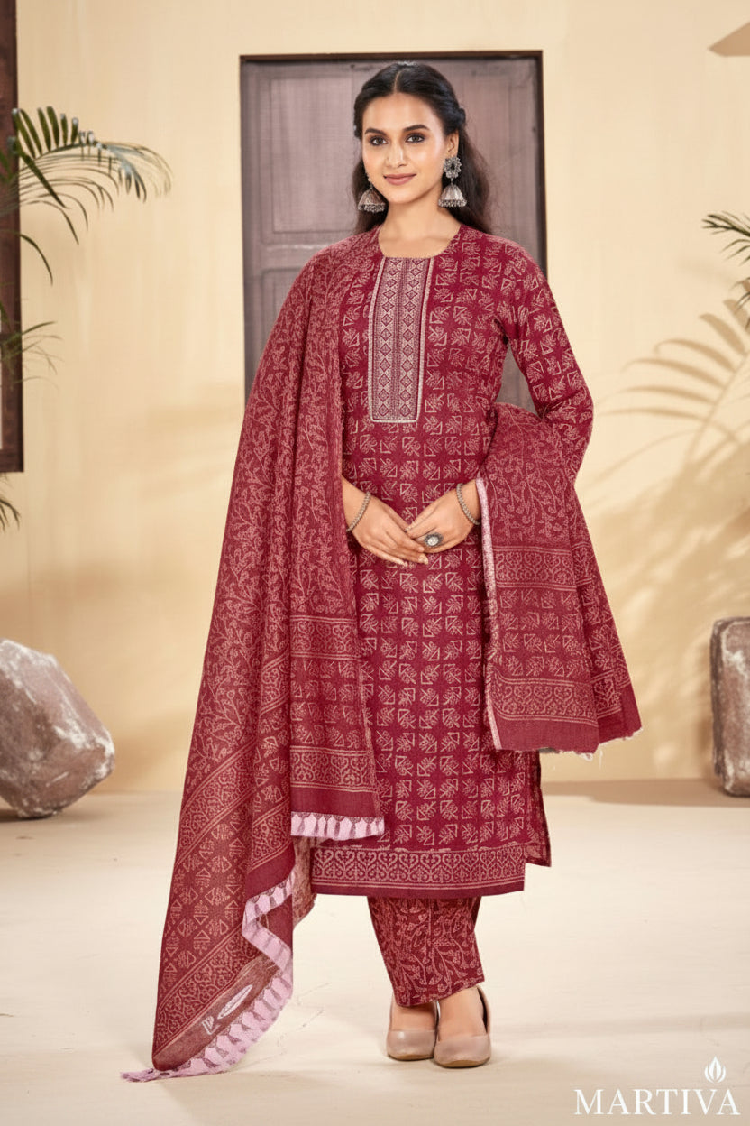 Premium‑Cotton‑Kurti‑Pant‑Dupatta‑MaroonPrint.jpg