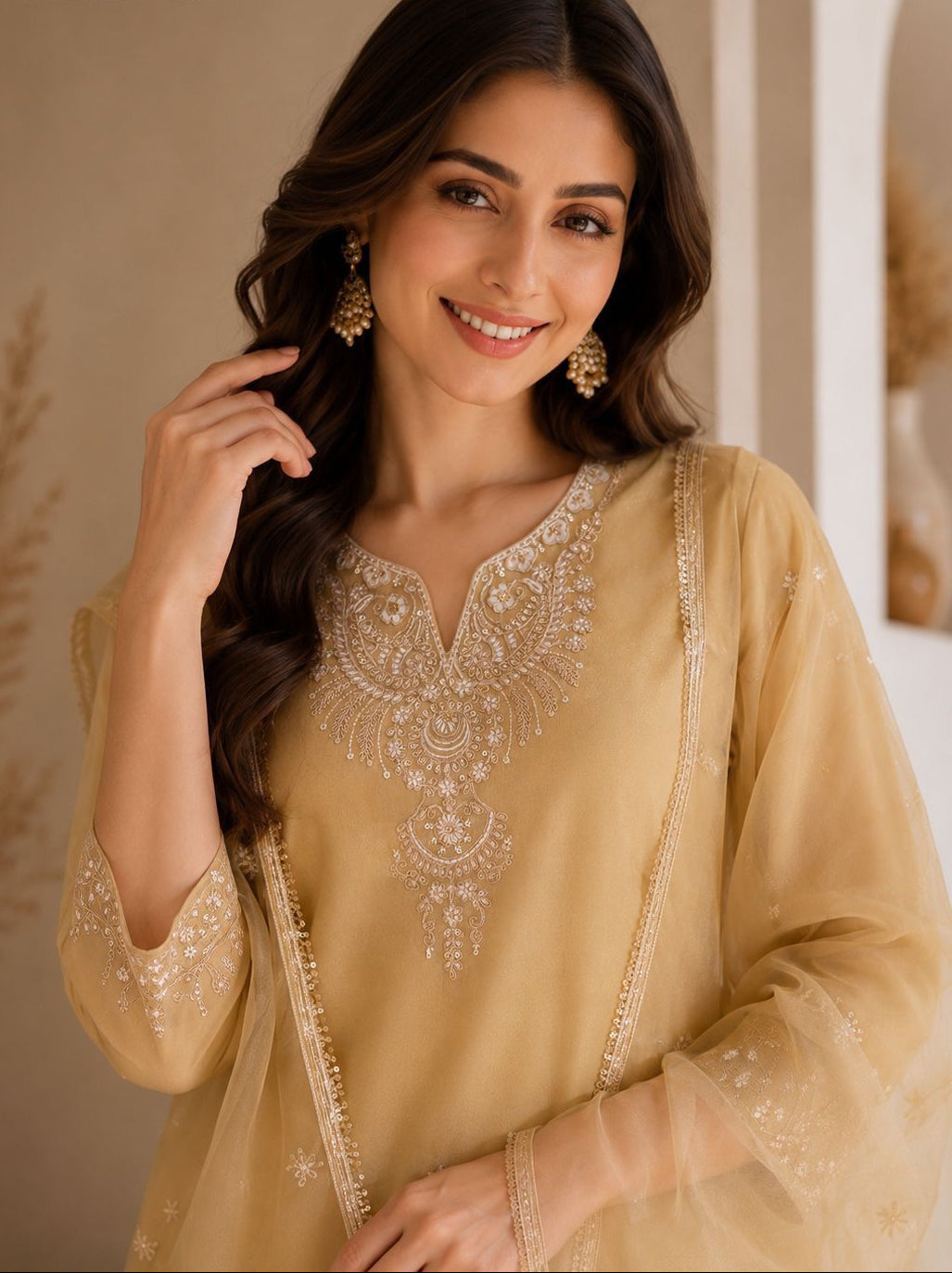 “Cosmos Fabric Kurti Palazzo Dupatta – Luxury Edition”

