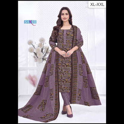 MNK1846 - “Pure Cotton 3 Piece Suit Set – Barik & Floral Print, Daily Wear"