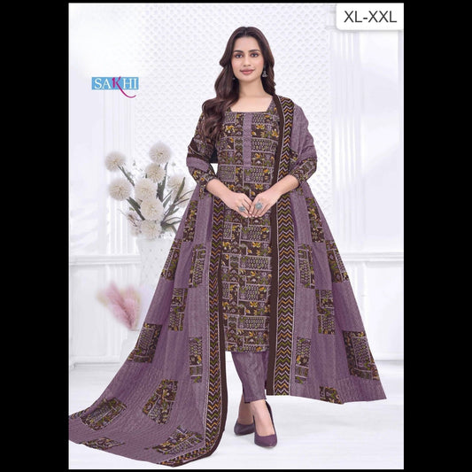 MNK1846 - “Pure Cotton 3 Piece Suit Set – Barik & Floral Print, Daily Wear"