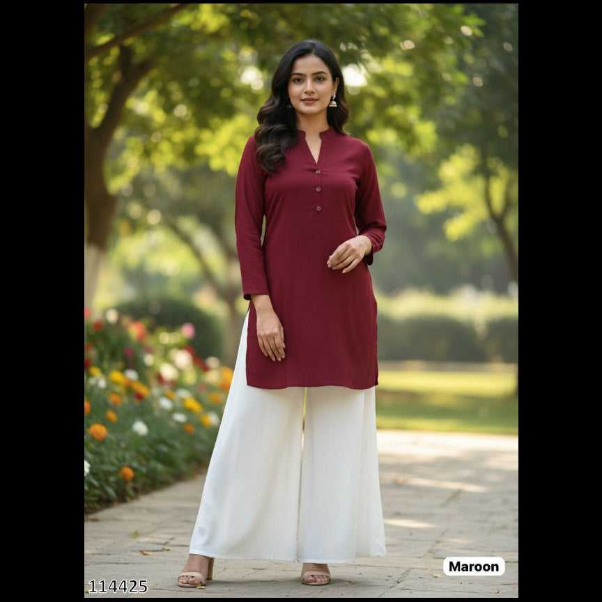  Maroon and White Everyday Casual Kurti Palazzo Set