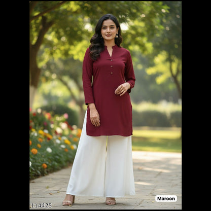  Maroon and White Everyday Casual Kurti Palazzo Set