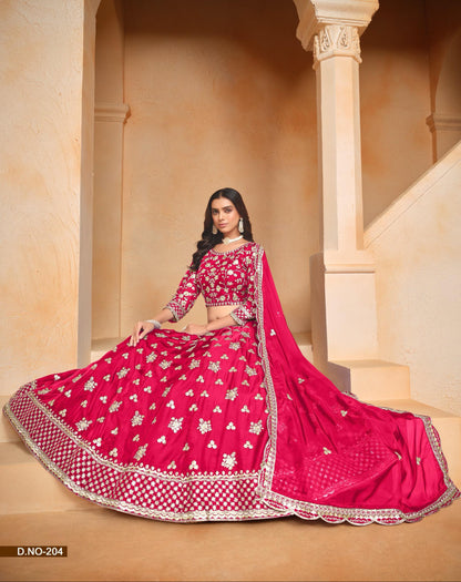 Woman in a red traditional outfit with white patterns in an architectural setting