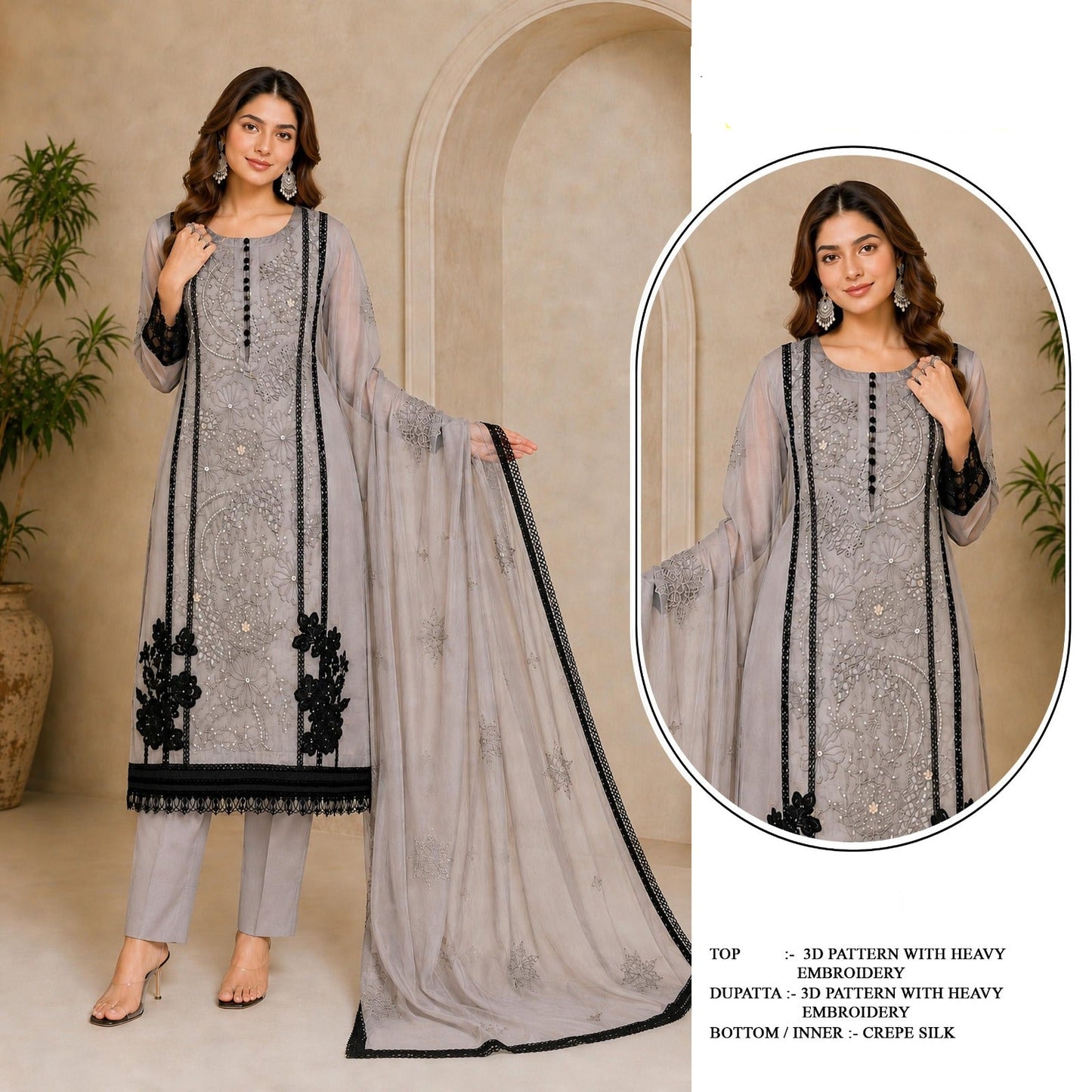 MLFH 4232-“Organza Salwar Suit – 3D Pattern, Heavy Embroidery & Sequence Work