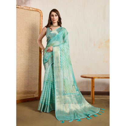 Generic Women's Viscose Printed Saree With Unstitched Blouse 5.5Mtr (Green)