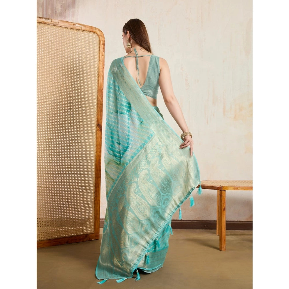 Generic Women's Viscose Printed Saree With Unstitched Blouse 5.5Mtr (Green)
