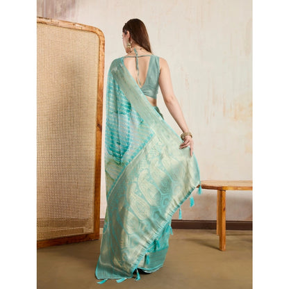 Generic Women's Viscose Printed Saree With Unstitched Blouse 5.5Mtr (Green)