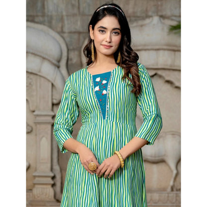 Generic Women's Rayon Print With Embroidery Work A-Line Kurti (Rama)