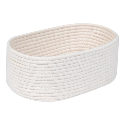 Generic Cotton Oval 10x7x5 Inch Bedside Organizer With Out Lid (White)