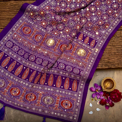 Soft Crepe Silk with Beautiful Ajarkh Print in Saree-LH001