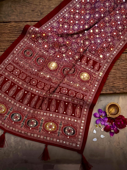 Soft Crepe Silk with Beautiful Ajarkh Print in Saree-LH001