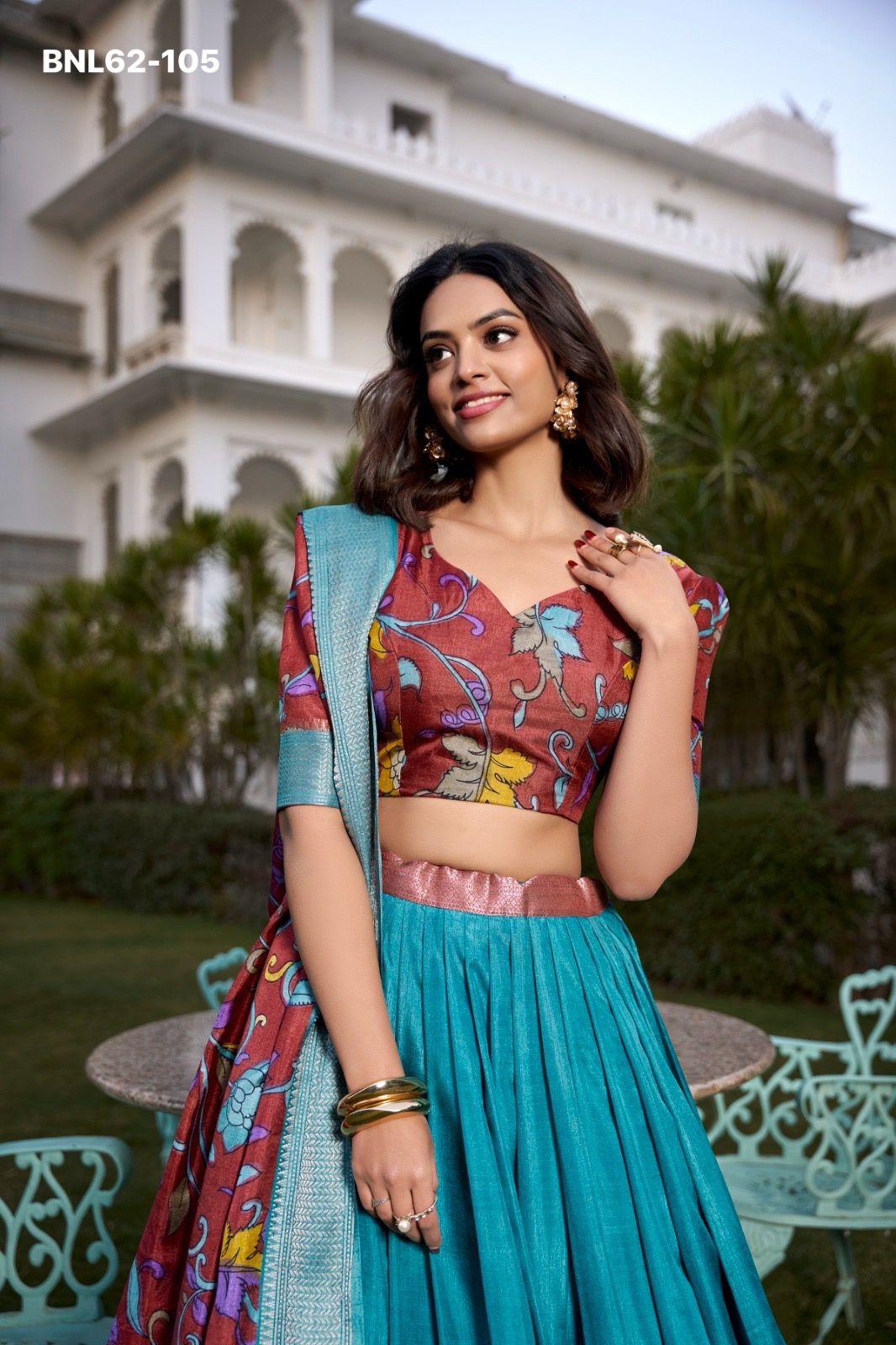 Lehenga Choli Kalamkari Print With Zari Weaving Border - BNL62