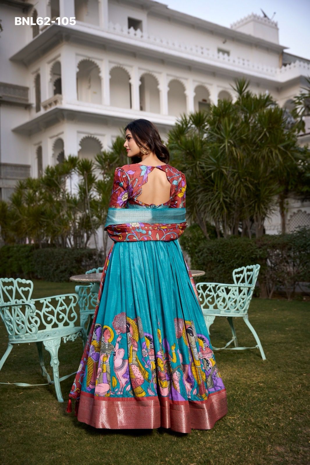 Lehenga Choli Kalamkari Print With Zari Weaving Border - BNL62