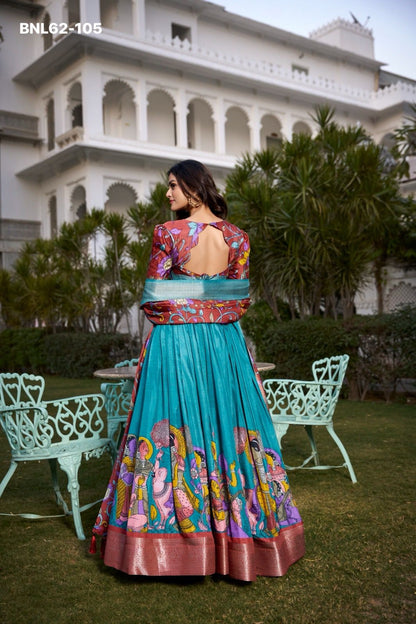 Lehenga Choli Kalamkari Print With Zari Weaving Border - BNL62