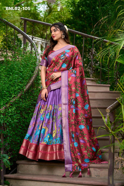 Lehenga Choli Kalamkari Print With Zari Weaving Border - BNL62