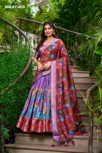 Lehenga Choli Kalamkari Print With Zari Weaving Border - BNL62