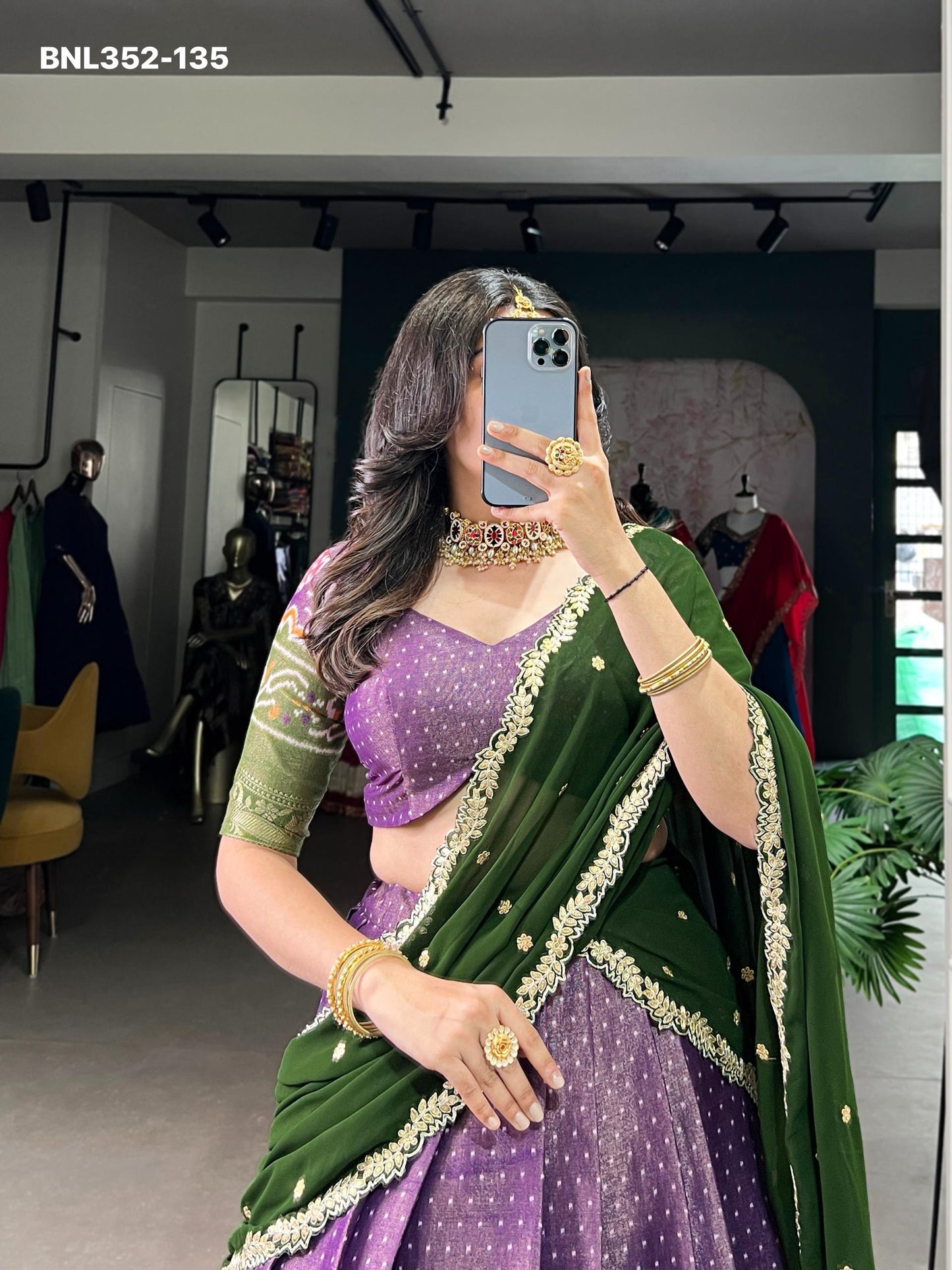 Lehenga Kanchipuram Printed With Zari Weaving Work-BNL352