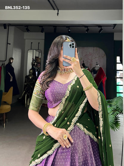 Lehenga Kanchipuram Printed With Zari Weaving Work-BNL352
