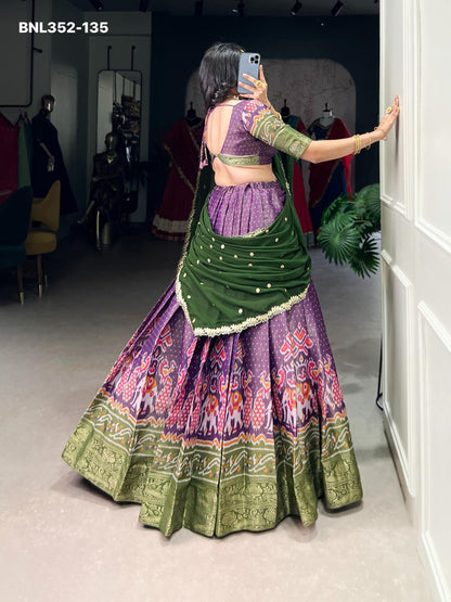 Lehenga Kanchipuram Printed With Zari Weaving Work-BNL352