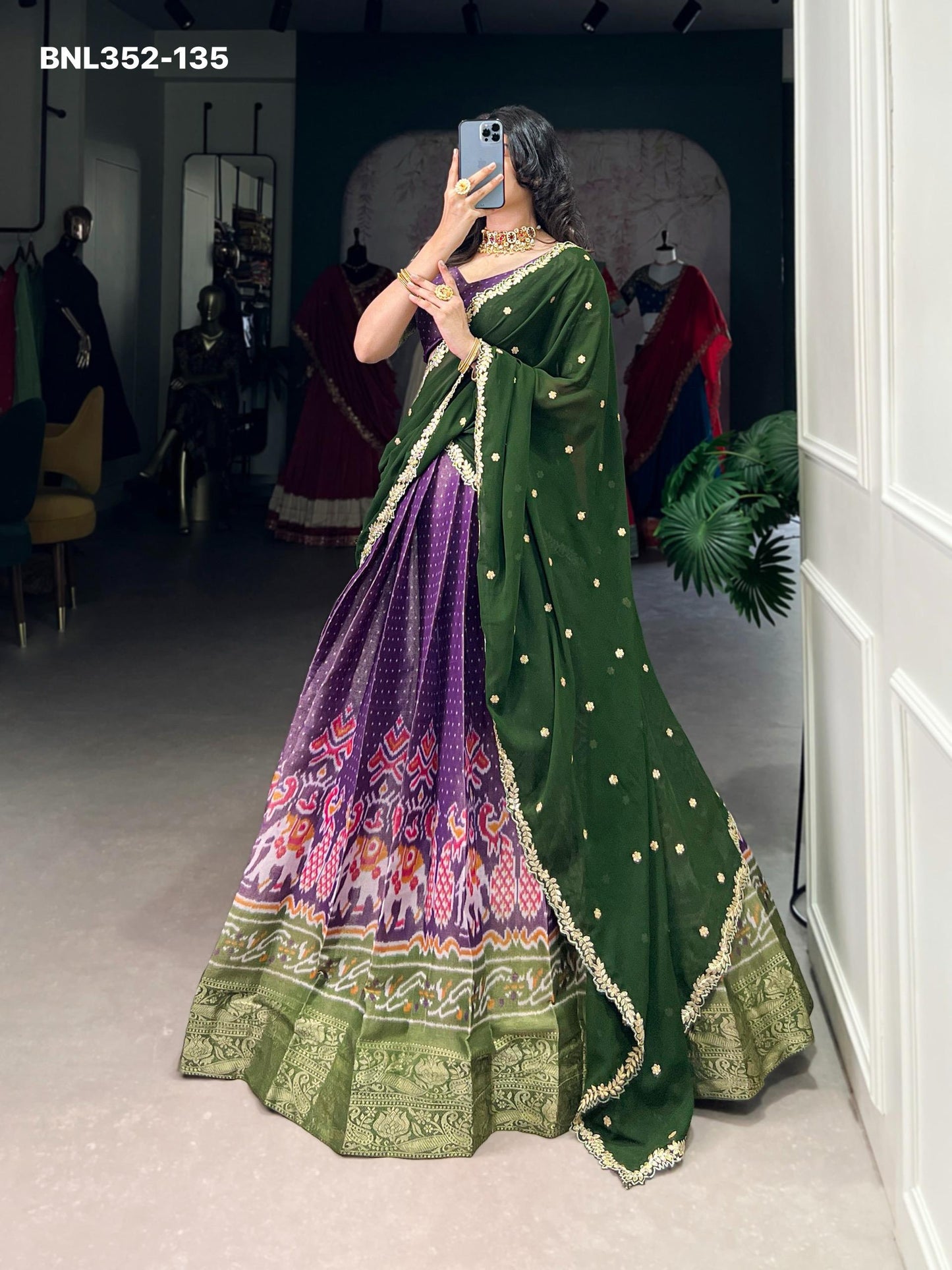 Lehenga Kanchipuram Printed With Zari Weaving Work-BNL352