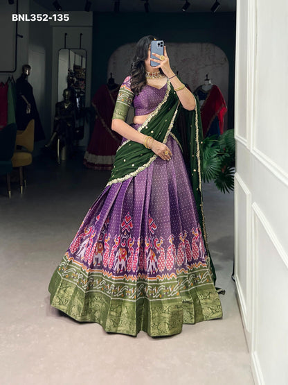 Lehenga Kanchipuram Printed With Zari Weaving Work-BNL352