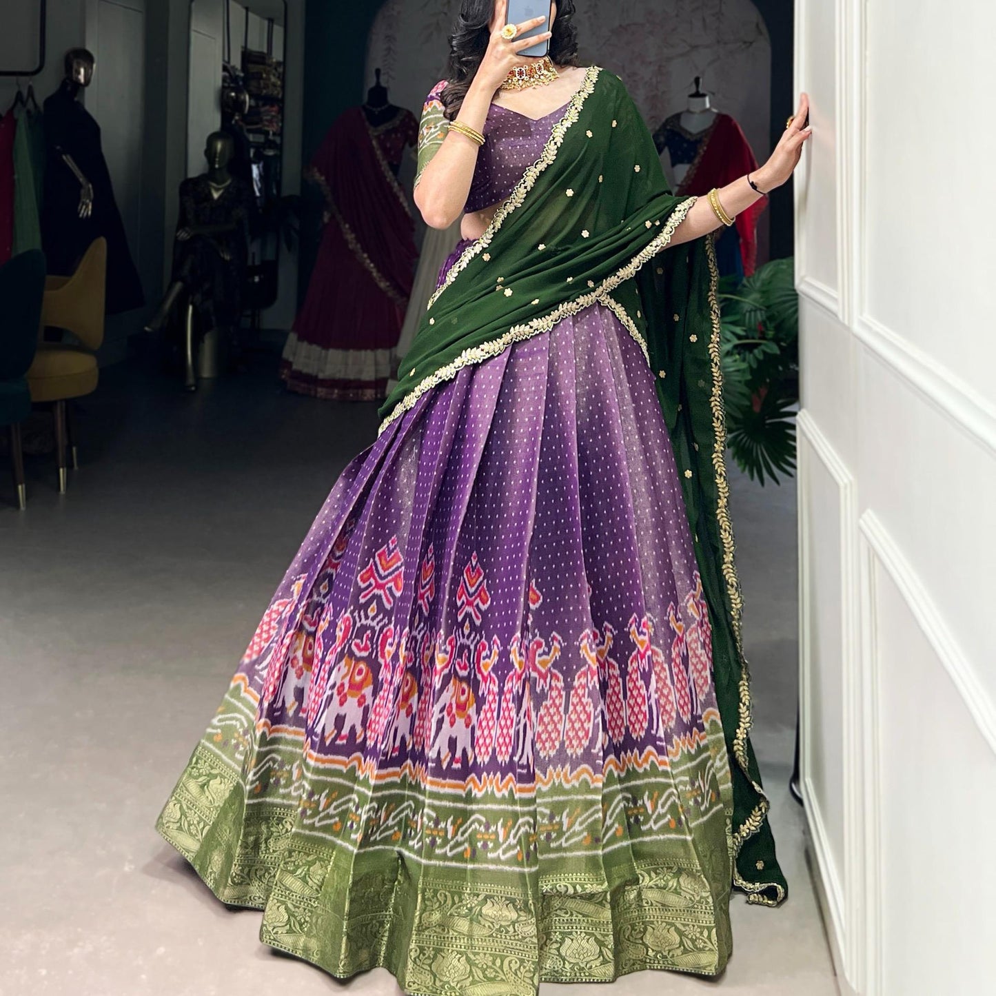 Lehenga Kanchipuram Printed With Zari Weaving Work-BNL352