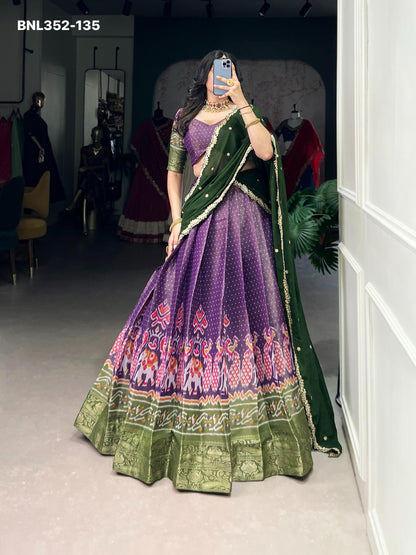 Lehenga Kanchipuram Printed With Zari Weaving Work-BNL352
