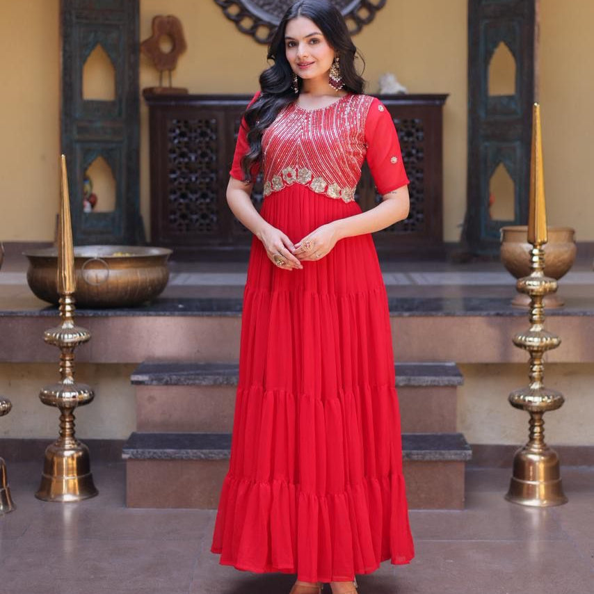 Faux Blooming with Embroidery Zari Sequins-BNK1726