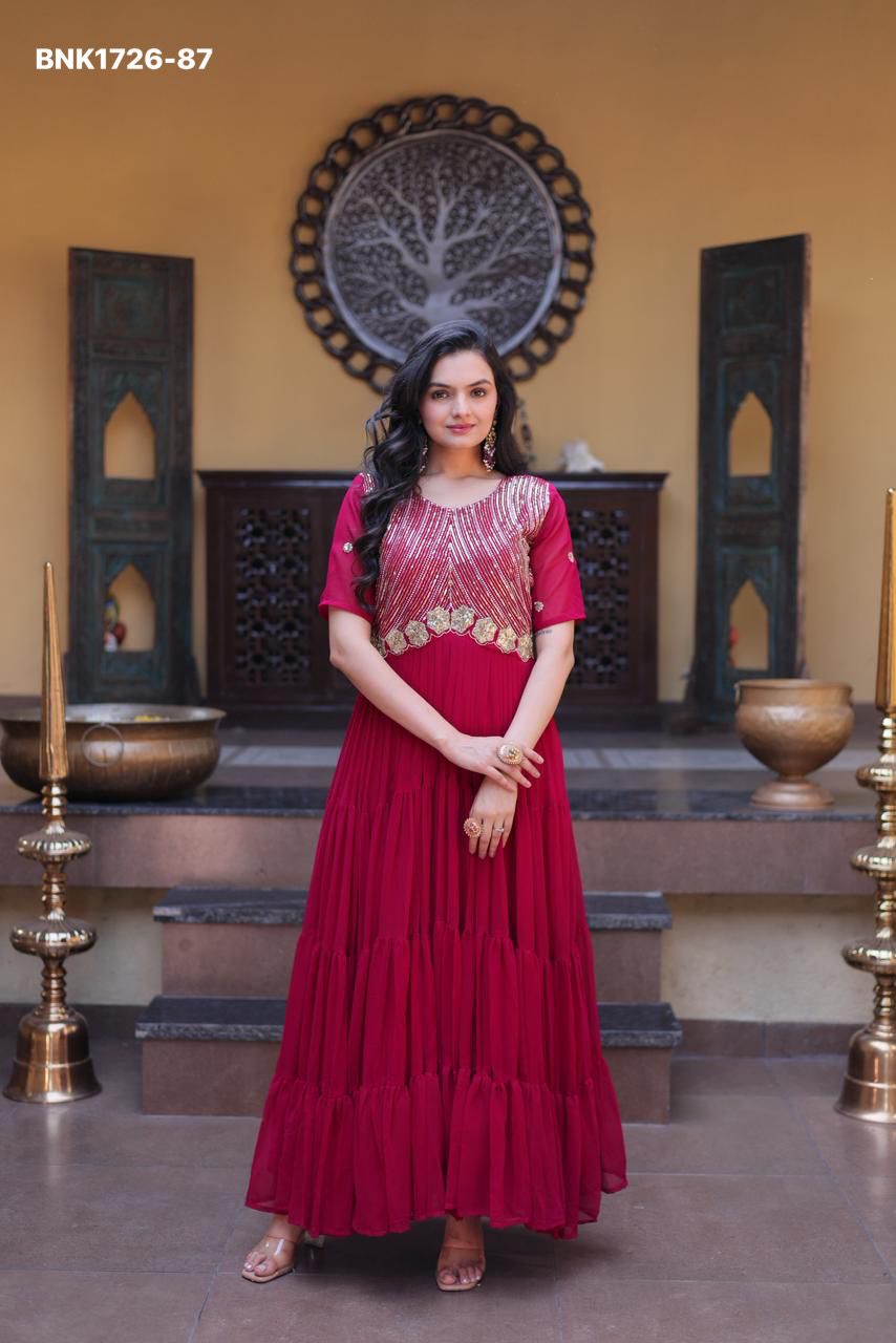 Faux Blooming with Embroidery Zari Sequins-BNK1726