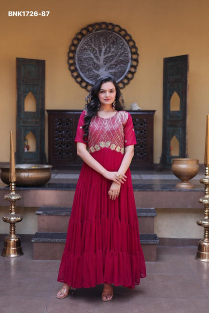 Faux Blooming with Embroidery Zari Sequins-BNK1726