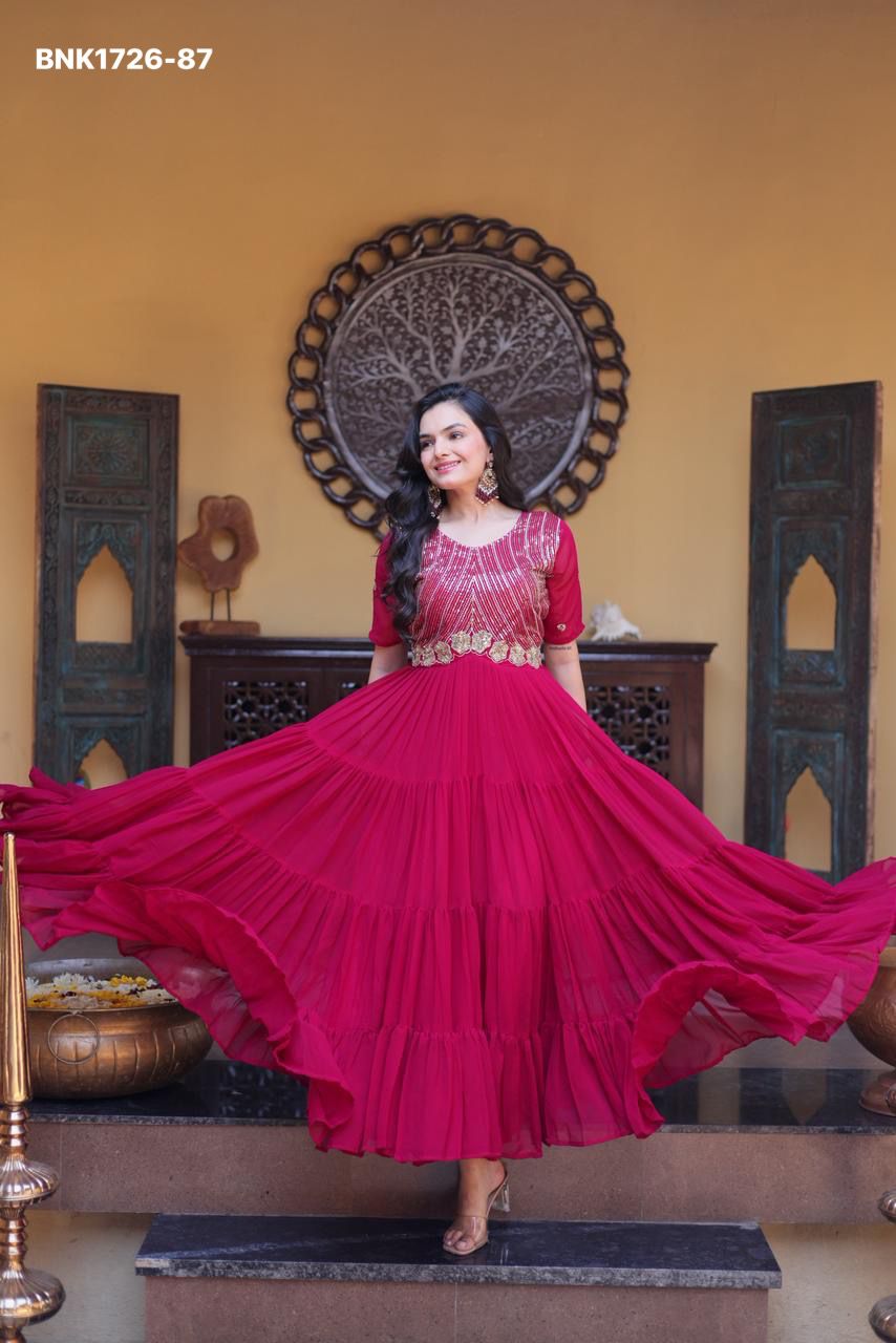 Faux Blooming with Embroidery Zari Sequins-BNK1726