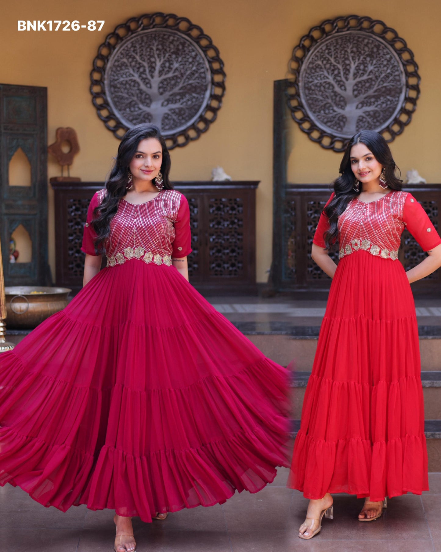 Faux Blooming with Embroidery Zari Sequins-BNK1726